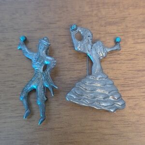 Vintage Sterling Silver and Turquoise Flamenco Dancer Pins